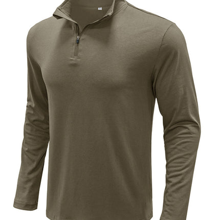 New Men's Long Sleeve Stand Collar Pullover Zip Polo Shirt