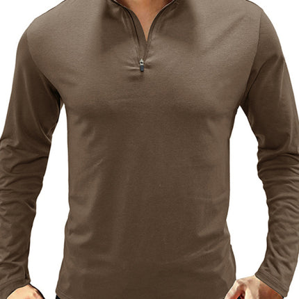 New Men's Long Sleeve Stand Collar Pullover Zip Polo Shirt