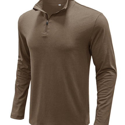 New Men's Long Sleeve Stand Collar Pullover Zip Polo Shirt
