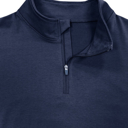 New Men's Long Sleeve Stand Collar Pullover Zip Polo Shirt