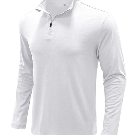 New Men's Long Sleeve Stand Collar Pullover Zip Polo Shirt