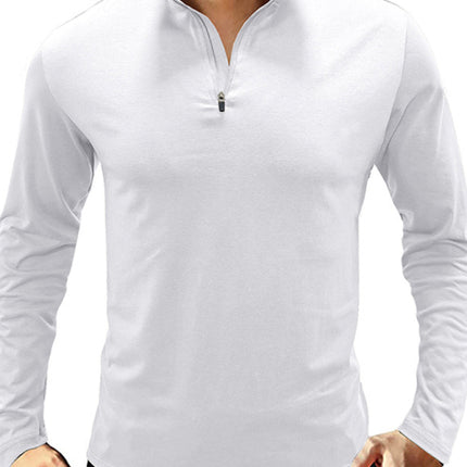 New Men's Long Sleeve Stand Collar Pullover Zip Polo Shirt
