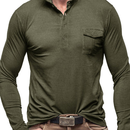 Men's Lapel Polo Solid Color Long Sleeve Polo Shirt