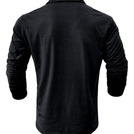 Men's Lapel Polo Solid Color Long Sleeve Polo Shirt