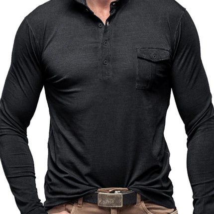 Men's Lapel Polo Solid Color Long Sleeve Polo Shirt