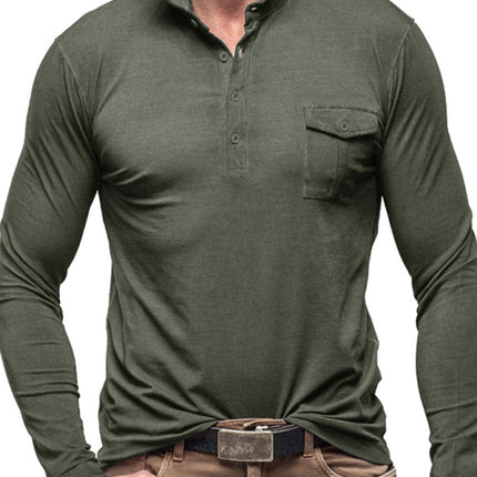 Men's Lapel Polo Solid Color Long Sleeve Polo Shirt