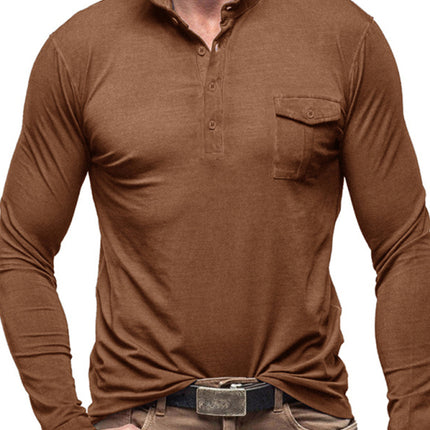 Men's Lapel Polo Solid Color Long Sleeve Polo Shirt