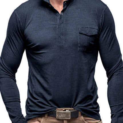 Men's Lapel Polo Solid Color Long Sleeve Polo Shirt