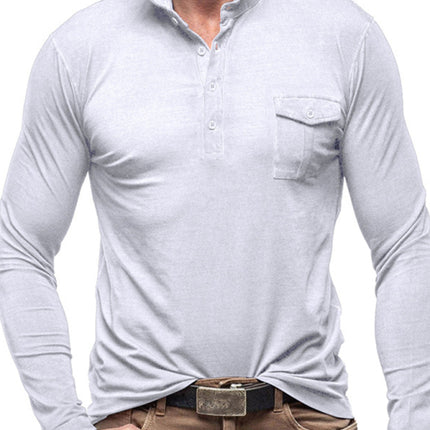 Men's Lapel Polo Solid Color Long Sleeve Polo Shirt