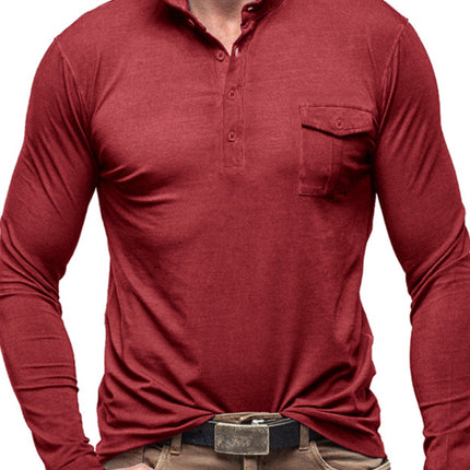 Men's Lapel Polo Solid Color Long Sleeve Polo Shirt
