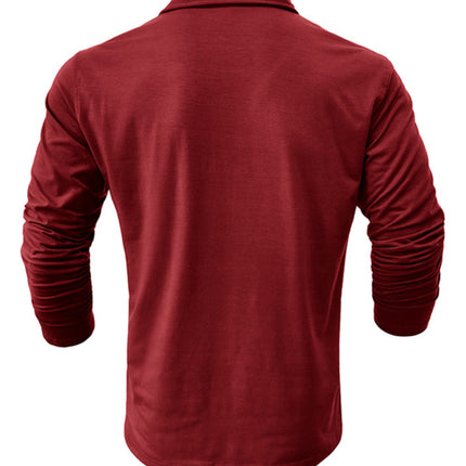 Men's Lapel Polo Solid Color Long Sleeve Polo Shirt