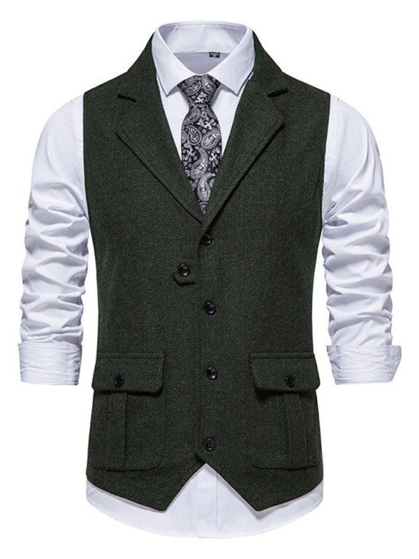 Men's herringbone tweed suit vest retro lapel vest