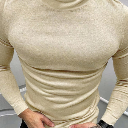 Men's Solid Color Turtleneck Long Sleeve T-Shirt