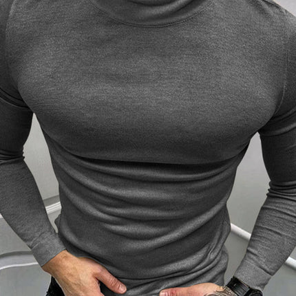 Men's Solid Color Turtleneck Long Sleeve T-Shirt