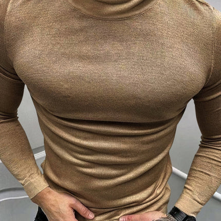 Men's Solid Color Turtleneck Long Sleeve T-Shirt