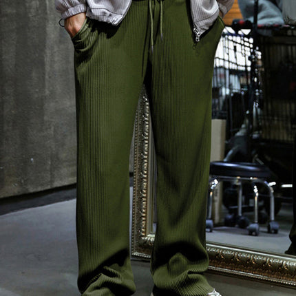 Men's casual trousers, loose straight trousers, drapey striped high-waisted wide-leg trousers