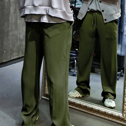 Men's casual trousers, loose straight trousers, drapey striped high-waisted wide-leg trousers