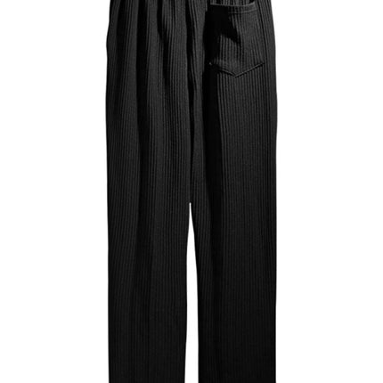 Men's casual trousers, loose straight trousers, drapey striped high-waisted wide-leg trousers