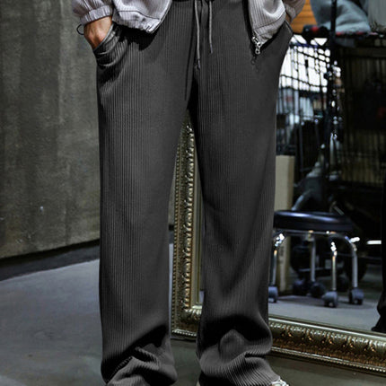 Men's casual trousers, loose straight trousers, drapey striped high-waisted wide-leg trousers
