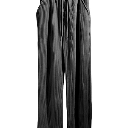 Men's casual trousers, loose straight trousers, drapey striped high-waisted wide-leg trousers