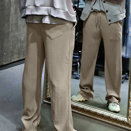 Men's casual trousers, loose straight trousers, drapey striped high-waisted wide-leg trousers