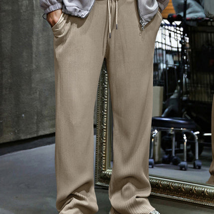Men's casual trousers, loose straight trousers, drapey striped high-waisted wide-leg trousers