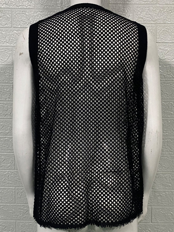 Men's Solid Color Round Neck Sleeveless Hollow Knitted Vest