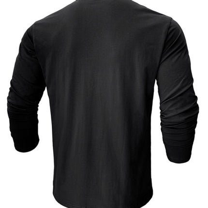Men's new solid color round neck long sleeve cotton t-shirt