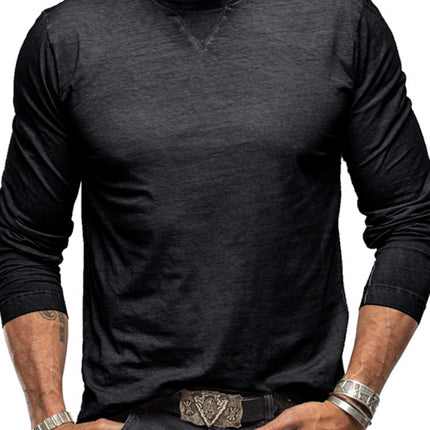 Men's new solid color round neck long sleeve cotton t-shirt