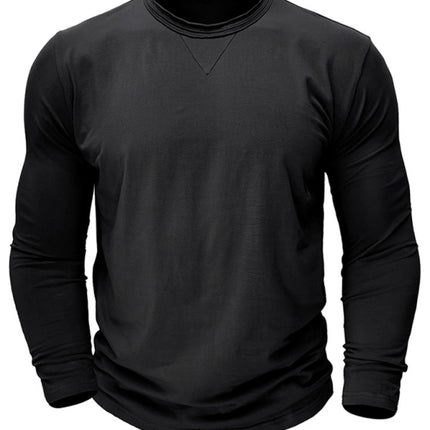 Men's new solid color round neck long sleeve cotton t-shirt