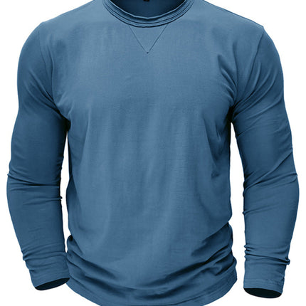 Men's new solid color round neck long sleeve cotton t-shirt