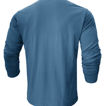 Men's new solid color round neck long sleeve cotton t-shirt