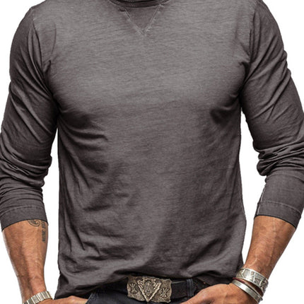 Men's new solid color round neck long sleeve cotton t-shirt