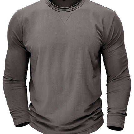 Men's new solid color round neck long sleeve cotton t-shirt