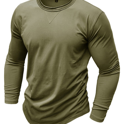 Men's new solid color round neck long sleeve cotton t-shirt