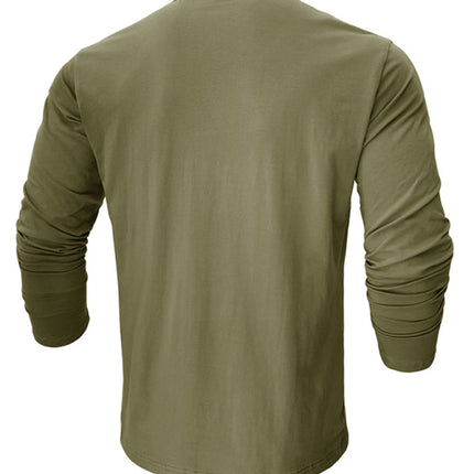 Men's new solid color round neck long sleeve cotton t-shirt