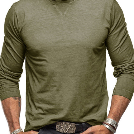 Men's new solid color round neck long sleeve cotton t-shirt
