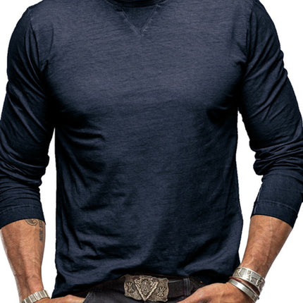 Men's new solid color round neck long sleeve cotton t-shirt