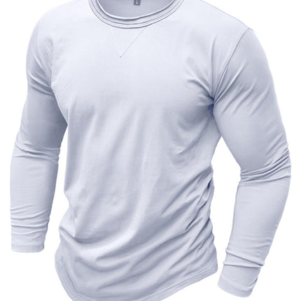 Men's new solid color round neck long sleeve cotton t-shirt