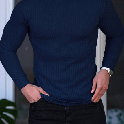 Fitness casual elastic vertical stripe round neck long-sleeved T-shirt