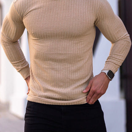 Fitness casual elastic vertical stripe round neck long-sleeved T-shirt