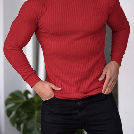 Fitness casual elastic vertical stripe round neck long-sleeved T-shirt
