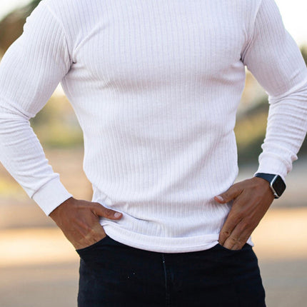 Fitness casual elastic vertical stripe round neck long-sleeved T-shirt