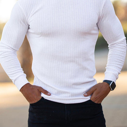 Fitness casual elastic vertical stripe round neck long-sleeved T-shirt