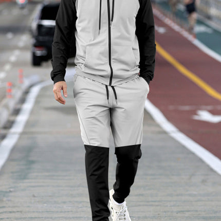 Men's new hooded sweatshirt with contrasting color casual sports suit