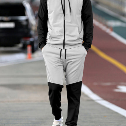 Men's new hooded sweatshirt with contrasting color casual sports suit