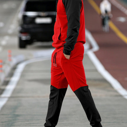 Men's new hooded sweatshirt with contrasting color casual sports suit