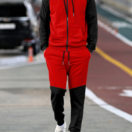 Men's new hooded sweatshirt with contrasting color casual sports suit