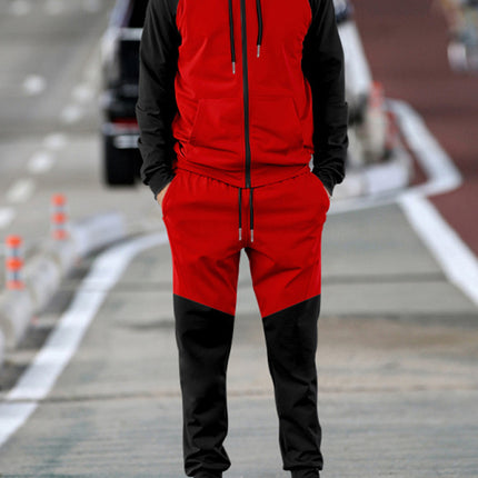 Men's new hooded sweatshirt with contrasting color casual sports suit