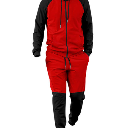 Men's new hooded sweatshirt with contrasting color casual sports suit
